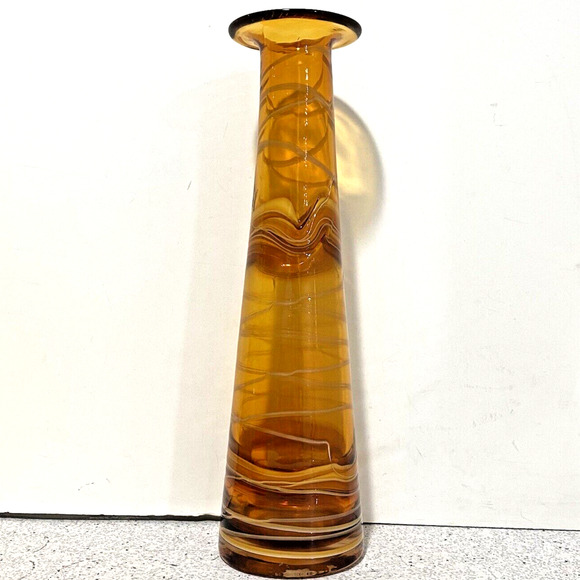 Spun Art Glass Vase Caramel Brown Swirl Modern Mod Mid Century Look Shapely Chic - Picture 1 of 8